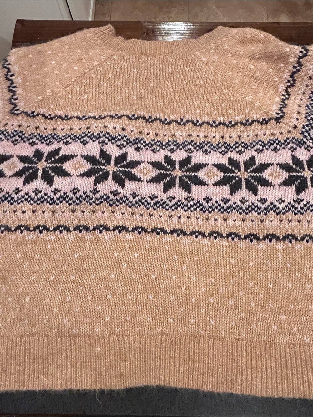 Old Navy Women’s Camel Fair Isle Button Cardigan Sweater - Picture 2 of 3